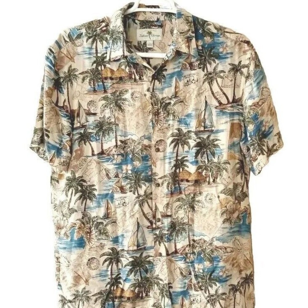 Men's Island Shores Hawaiian Tropical Short Sleeve Shirt Size L